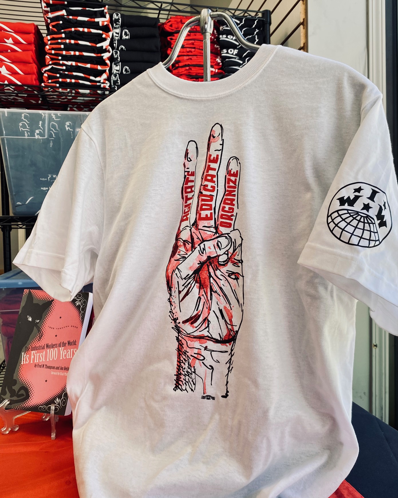 White Agitate Educate Organize Tee – IWW Store